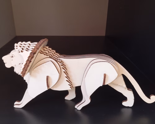 Scultura leone  legno 3D